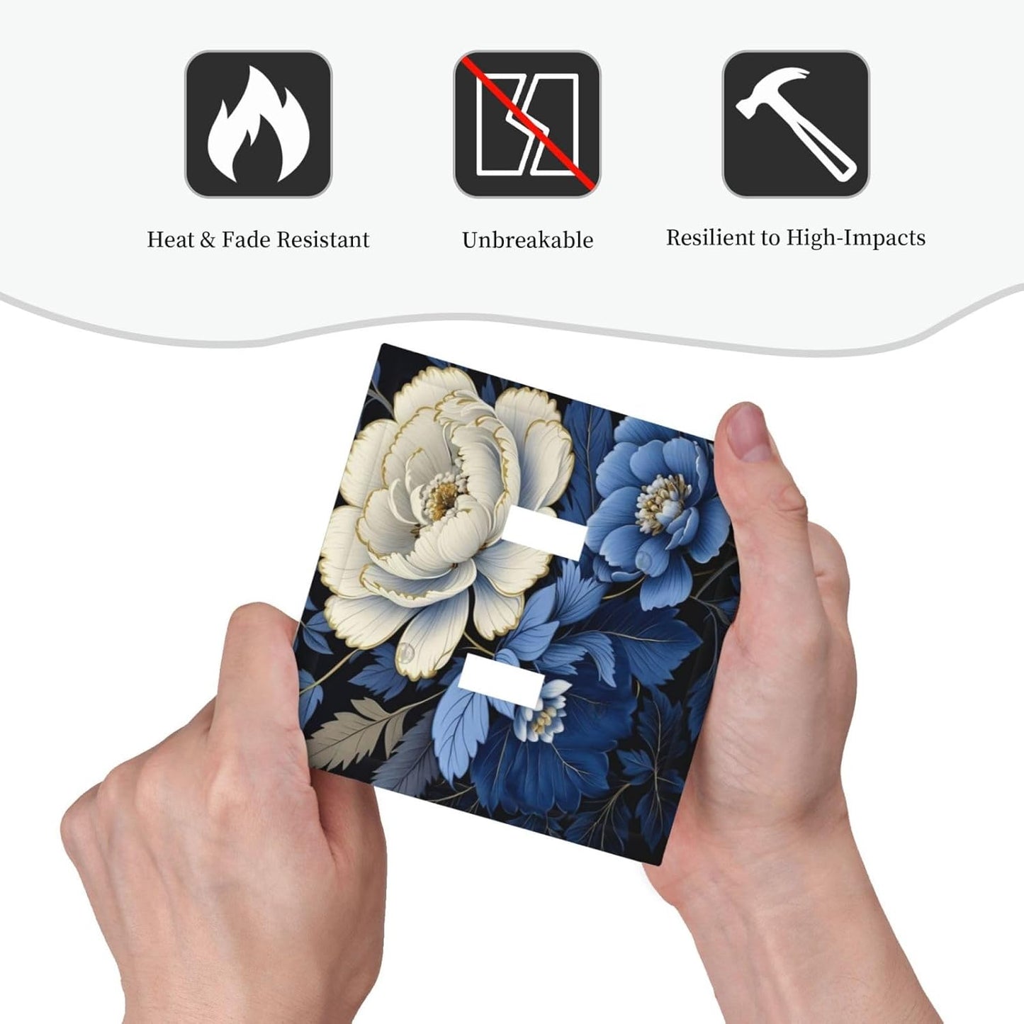 Blue White Flowers Light Switch Covers Double Toggle 2 Gang Wall Plate Dual Decorative Switchplate Electrical Faceplate for Farmhouse Decor