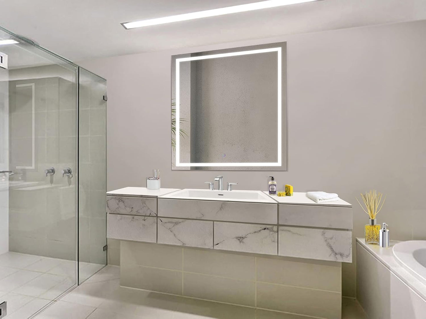 Krugg | 42 Inch X 42 Inch LED Bathroom Mirror | Lighted Vanity Mirror Includes Dimmer & Defogger | Wall Mount Vertical or Horizontal Installation