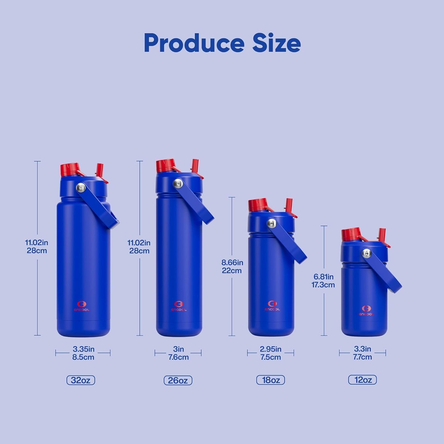 ENCOOL Insulated Water Bottle with Straw Stainless Steel Water Bottle, Leak-Proof, BPA-Free, Double Wall Vacuum Keeps Cold for 24 Hours for Sports, Travel, School (18 oz, Beaucoup Blue)