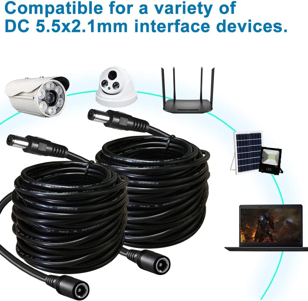 SIOCEN 2-Pack 20FT DC Power Extension Cord 5.5mm x 2.1mm,12v DC Power Supply Adapter for CCTV Security IP Camera Surveillance Indoor Dvr Standalone LED Strip,Car,12 Volt Male to Female Plug Cable