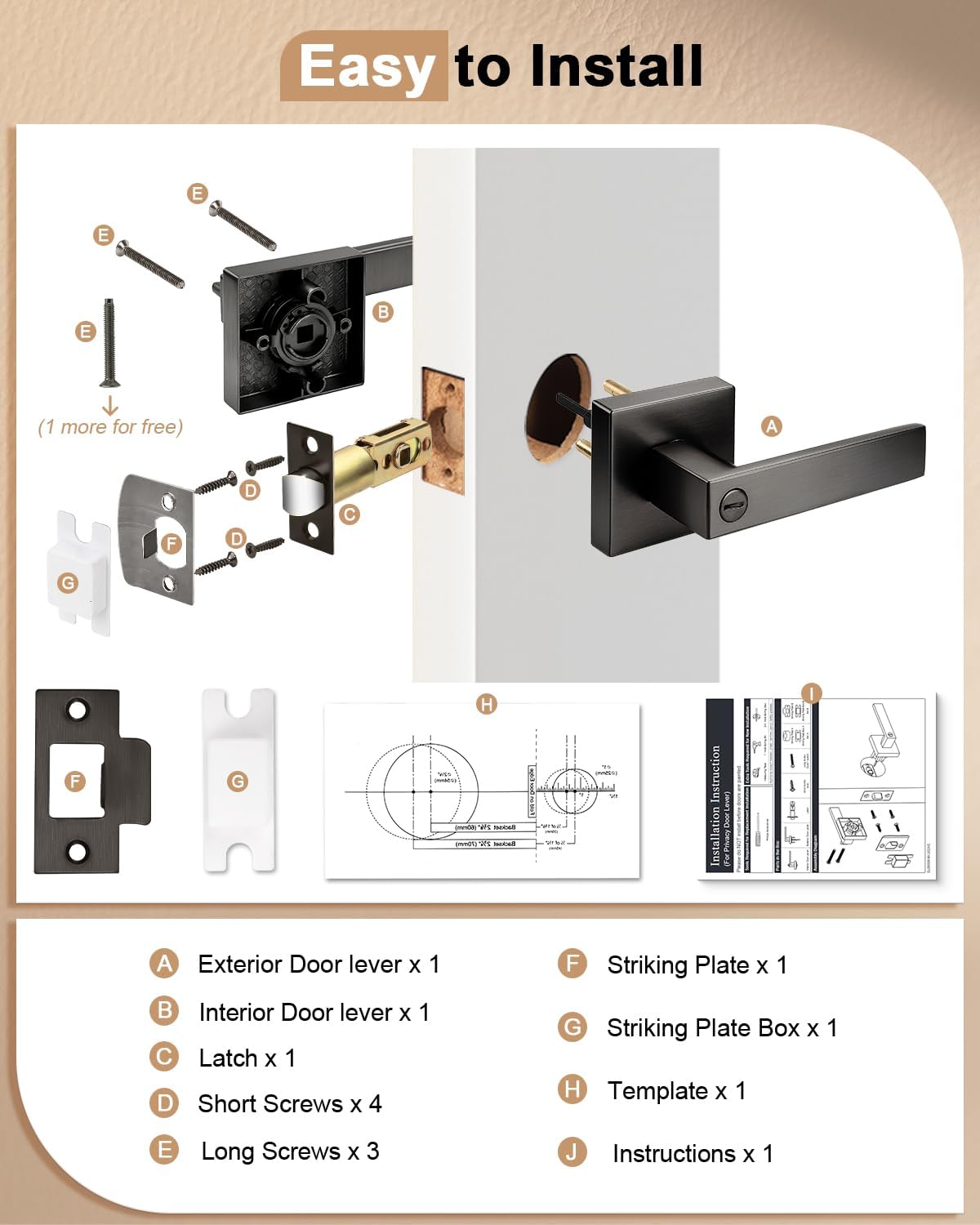 Probrico Interior Privacy Locking Grey Door Lever Handles, 3 Pack Bed & Bath Interior Lockset in Gunmetal Black
