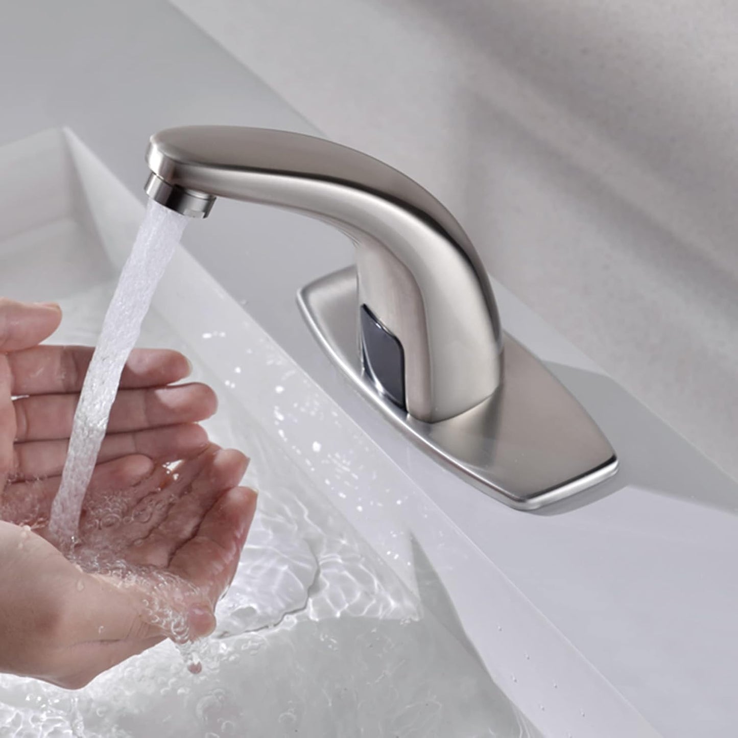 Touchless Bathroom Sink Faucet,Automatic Motion Sensor Faucets with 1 Hole Plate for Water Bath Commercial Lavatory Farmhouse, Brushed