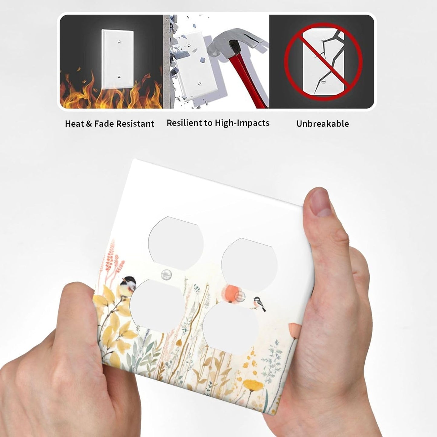 Outlet Covers Colorful Floral Watercolour Cuddly Bird 2 Gang Double Duplex Decorative Light Switch Covers Electrical Wallplates Socket Faceplate For Bed Room Living Room Decor