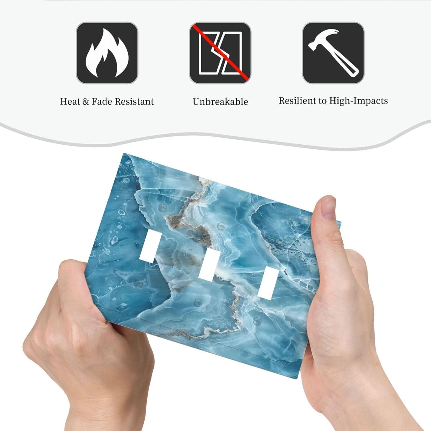 Decorative Light Switch Cover Plate Abstract Watercolor Blue Marble Texture 3 Gang Wall Plates for Electrical Outlets Triple Toggle Switch Plate Covers Outlet Covers Faceplate for Home Decor