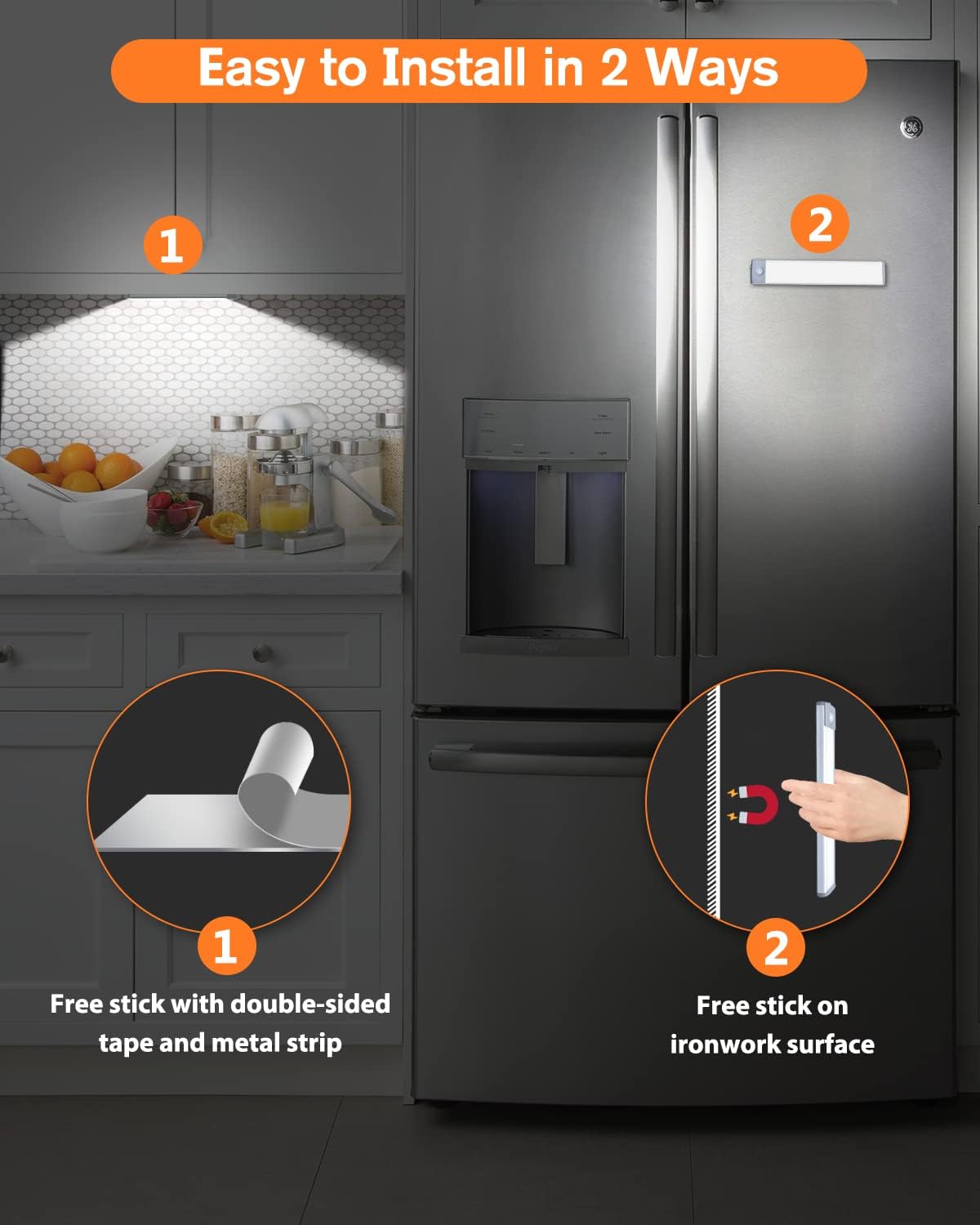 PRIORARE Under Cabinet Light 30 LED Motion Sensor Closet Lighting Battery Operated, Rechargeable Ultra Thin 180lm Cabinet Lighting, Magnetic Motion Activated Light for Kitchen, Cupboard Cold White
