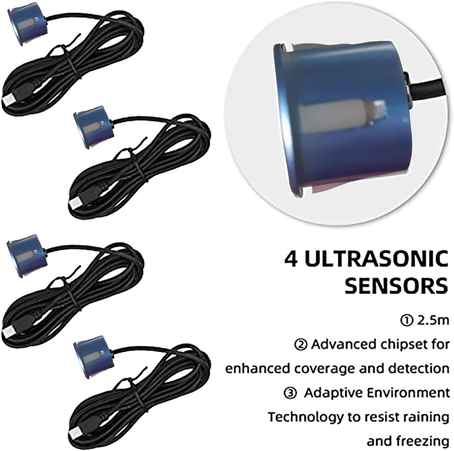 New Features Forward and Reverse Parking sensors, Option to Measure Distance in inches, bidirectional Display Option, and Customizable Digital Direction 18 Color Probes to Choose from(Light Blue)