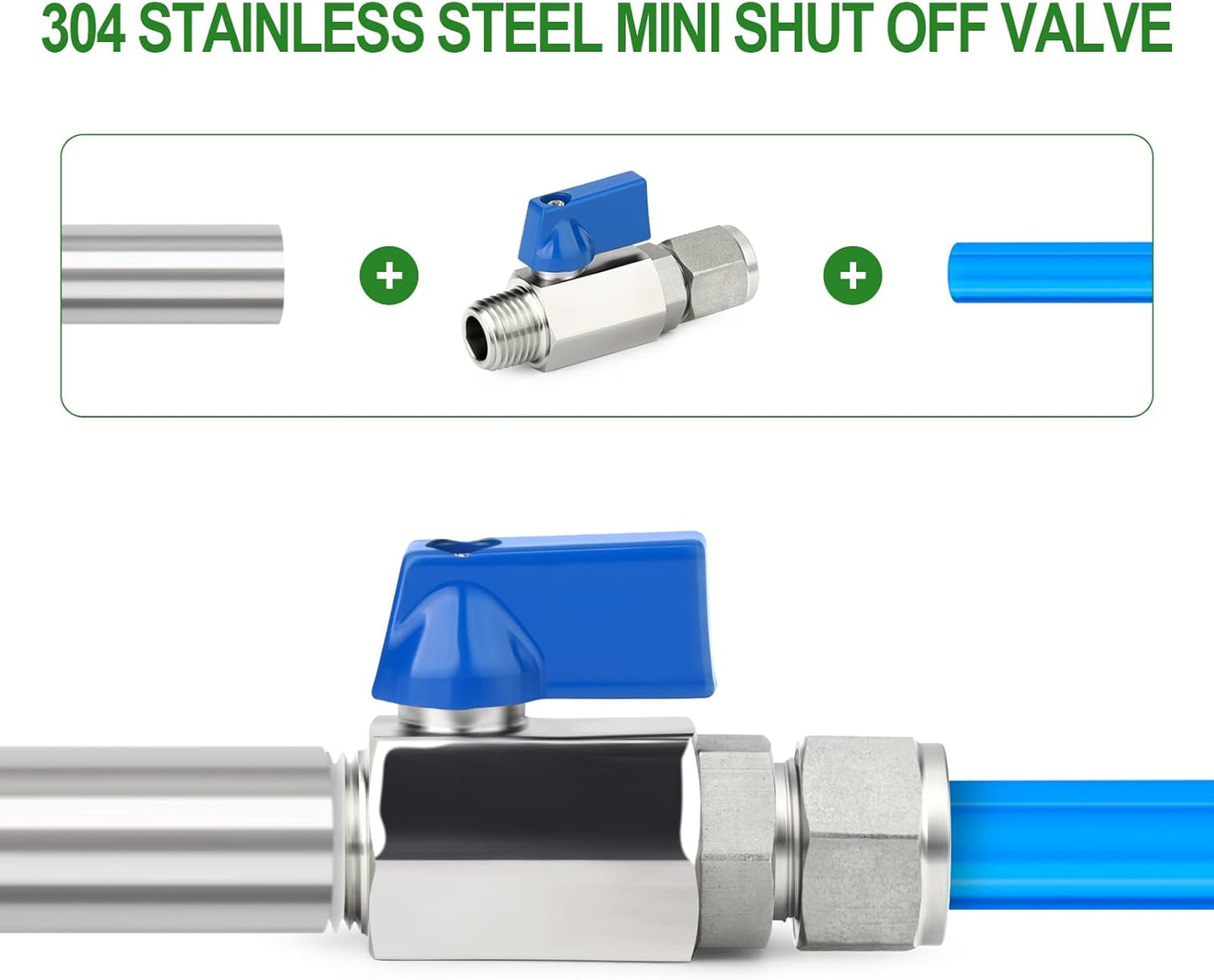 TAISHER 2PCS 304 Stainless Steel Compression Mini Ball Valve Shut Off Switch, 3/8" Tube OD x 3/8" NPT Male