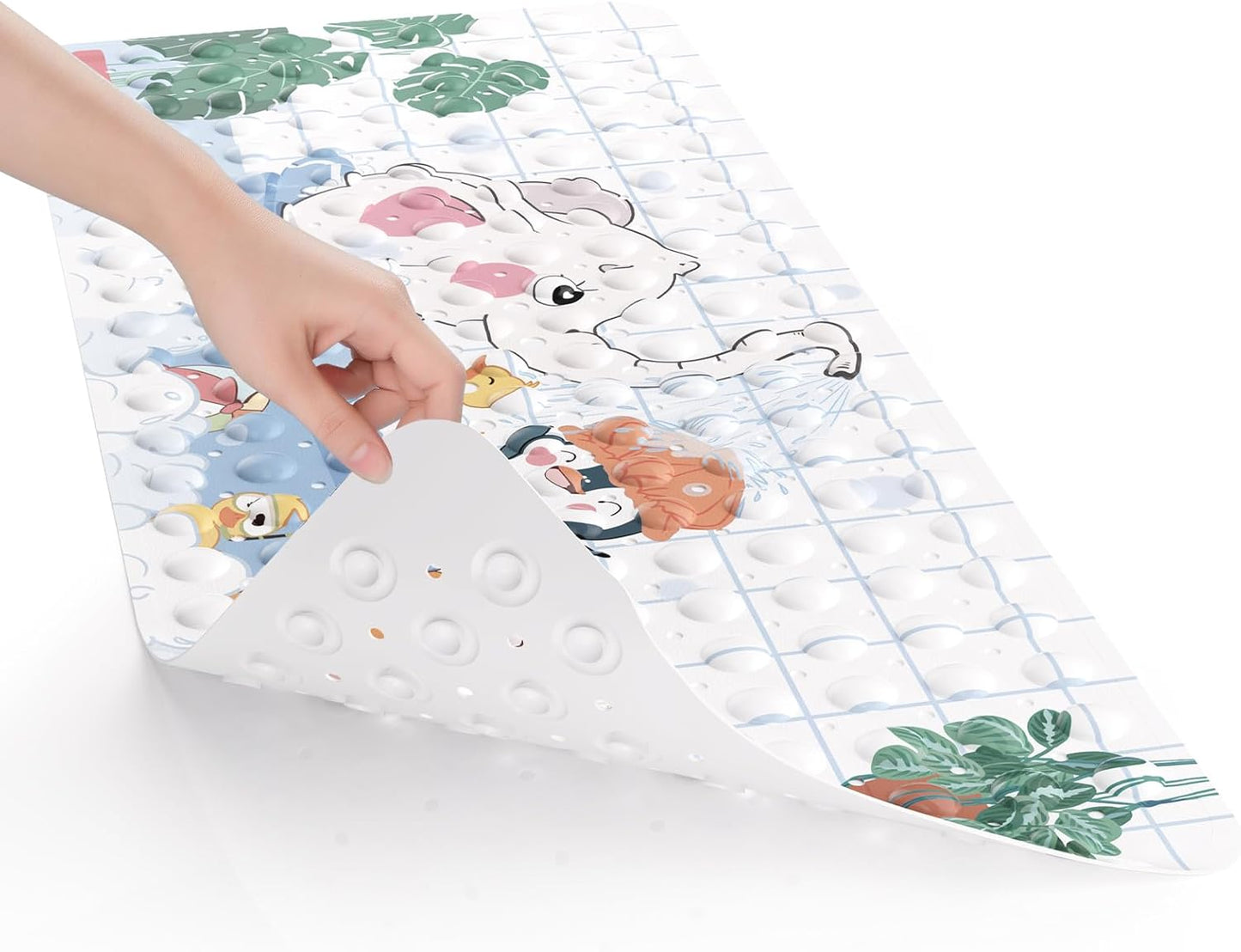 AmazerBath Baby Bath Mat Non Slip, Cartoon Kids Bath Mat for Tub 40 x 16 Inches Full Size, Non Slip Bathtub Mat with Suction Cups and Drain Holes, Shower Stall Mats - Elephant