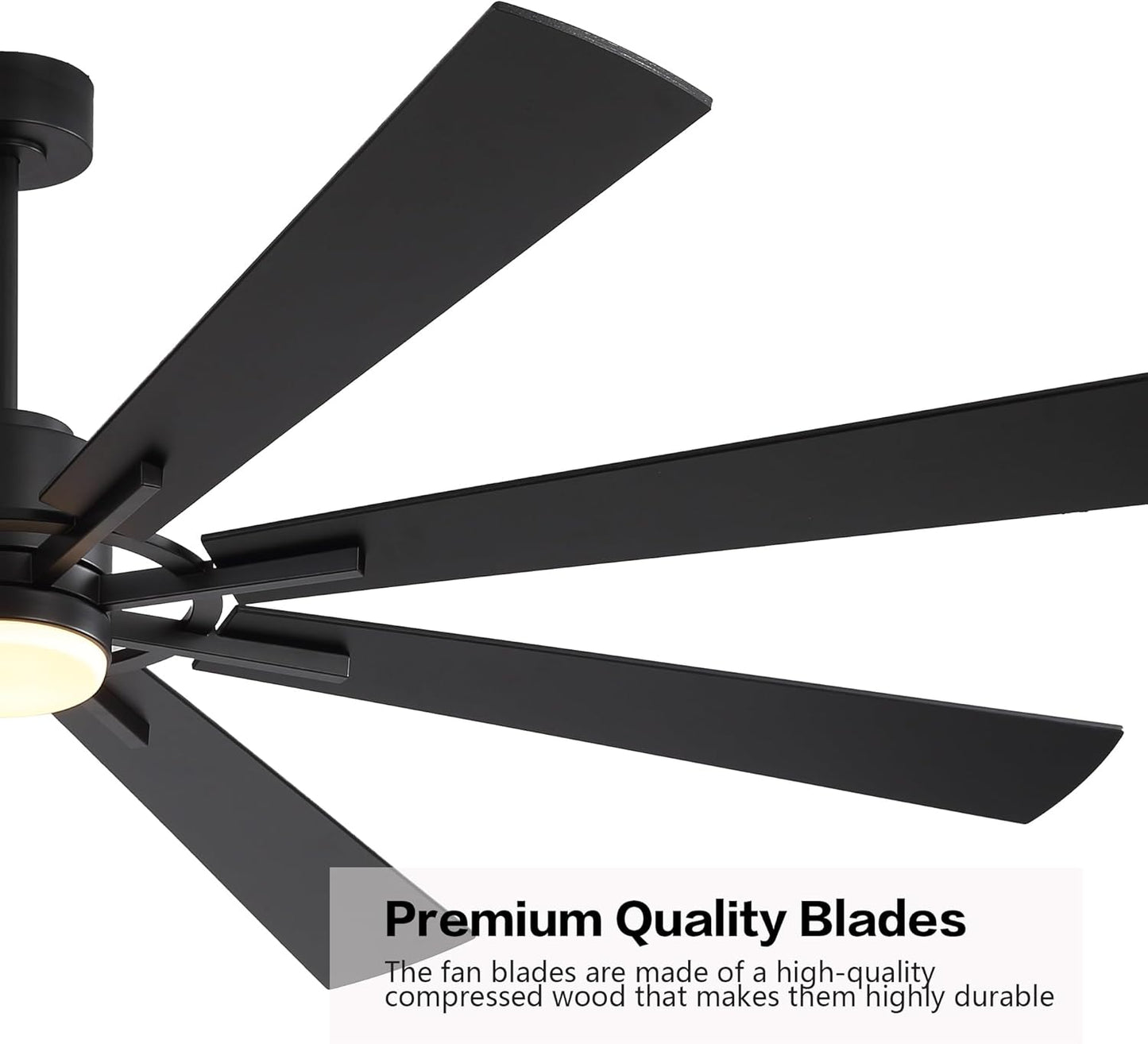 WINGBO 72" DC Ceiling Fan with Lights and 3 Downrods, Matte Black, 8 Plywood Blades, 6-Speed Reversible DC Motor, Large for Kitchen, Bedroom, Living Room