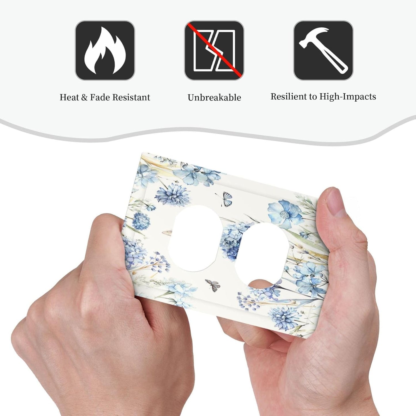 Outlet Covers Blue Floral Hydrangea Plants 1 Gang Duplex Electrical Receptacle Faceplate Light Switch Cover Wall Plate Decorative Switch Plates for Bedroom Home Decor
