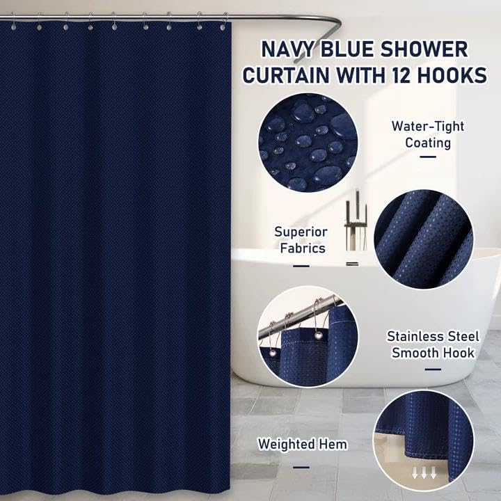 Bathroom Accessory Set - Navy Blue Bathroom Set, 27PC Bathroom Accessories Set, Bathroom Sets with Shower Curtain and Rugs, Mini Trash Can, Toilet Brush, Trash Can & Soap Dispenser