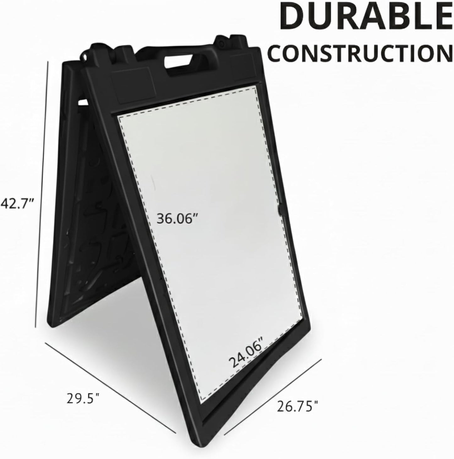 Deluxe A-Frame Sidewalk Sign, White, Double-Sided Display Board with Water-Fillable Base, 24x36 Inch Poster Size, Weather-Resistant PE Plastic (Black)