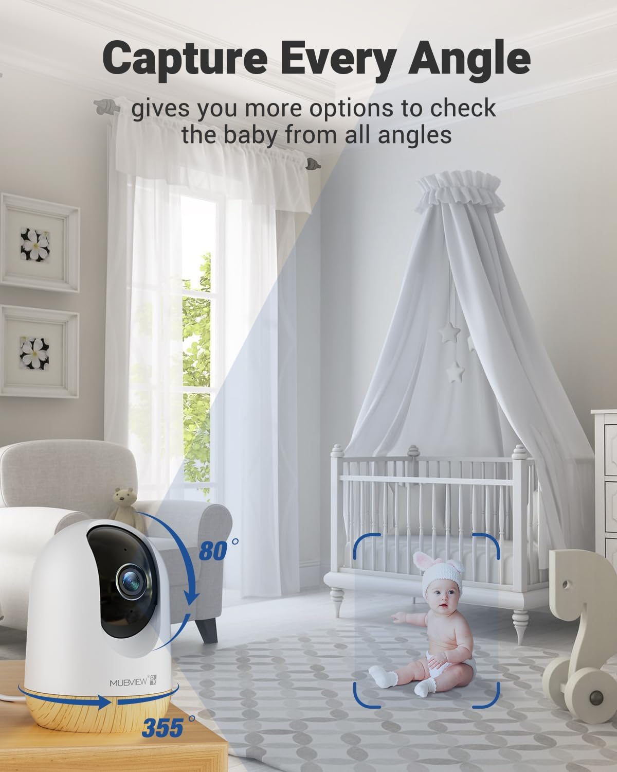 MUBVIEW 5G WiFi Indoor Security Camera No Subscription, Pet Camera with Phone App, Baby Monitor WiFi Smartphone, 2K Night Vision Pan-Tilt Dog Cam, Auto Tracking, 2-Way Audio, SD or Cloud Storage