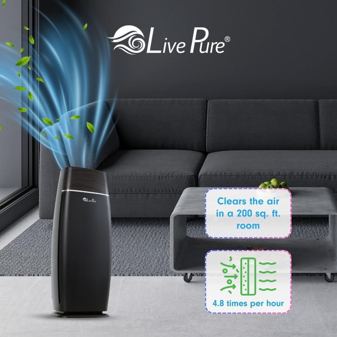 LivePure LP260TH-G Sierra Series True HEPA Digital Tall Tower Air Purifier for Home Captures Allergens, Smoke, Pollen, Mold, Dust Mites, Pet Hair, Energy Star Certified, Graphite
