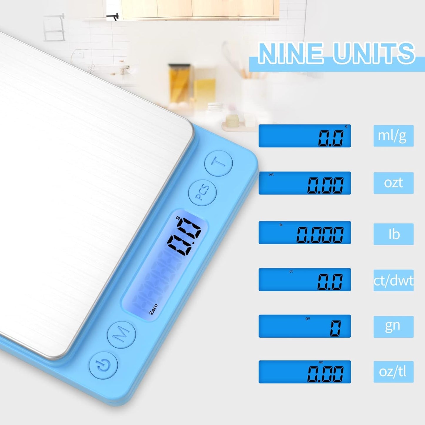 Digital Food Scale for Food Ounces and Grams,YONCON 3000g/0.1g Accuracy Multifunctional Kitchen Scale for Cooking, Baking | Small Size for Easy Storage | 2 Trays,Tare Function