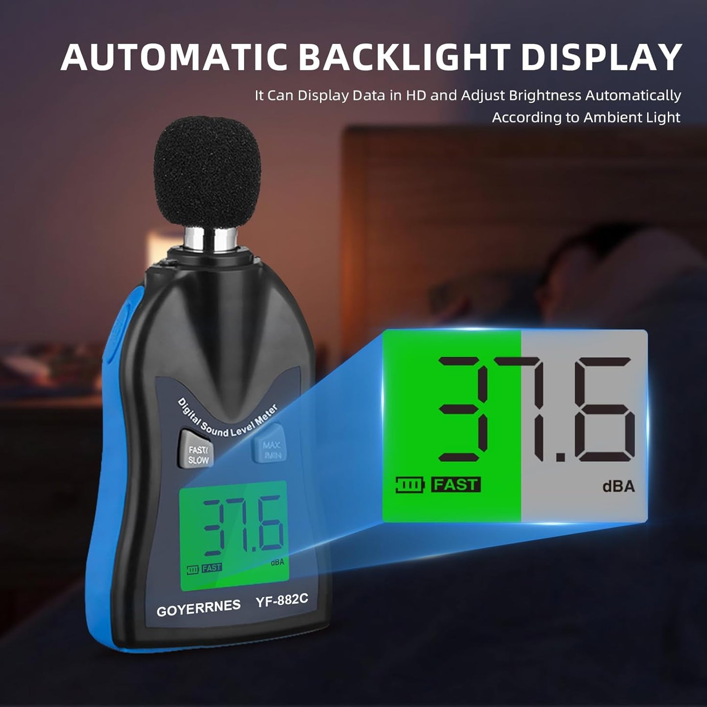 Handheld Decibel Meter, Digital Sound Level Meter 30-130dBA SPL Decibel Monitoring Tester Sound Meter Noise Decibel Reader with Max/Min Hold Data Sensor LCD Backlight Display for Home Factory