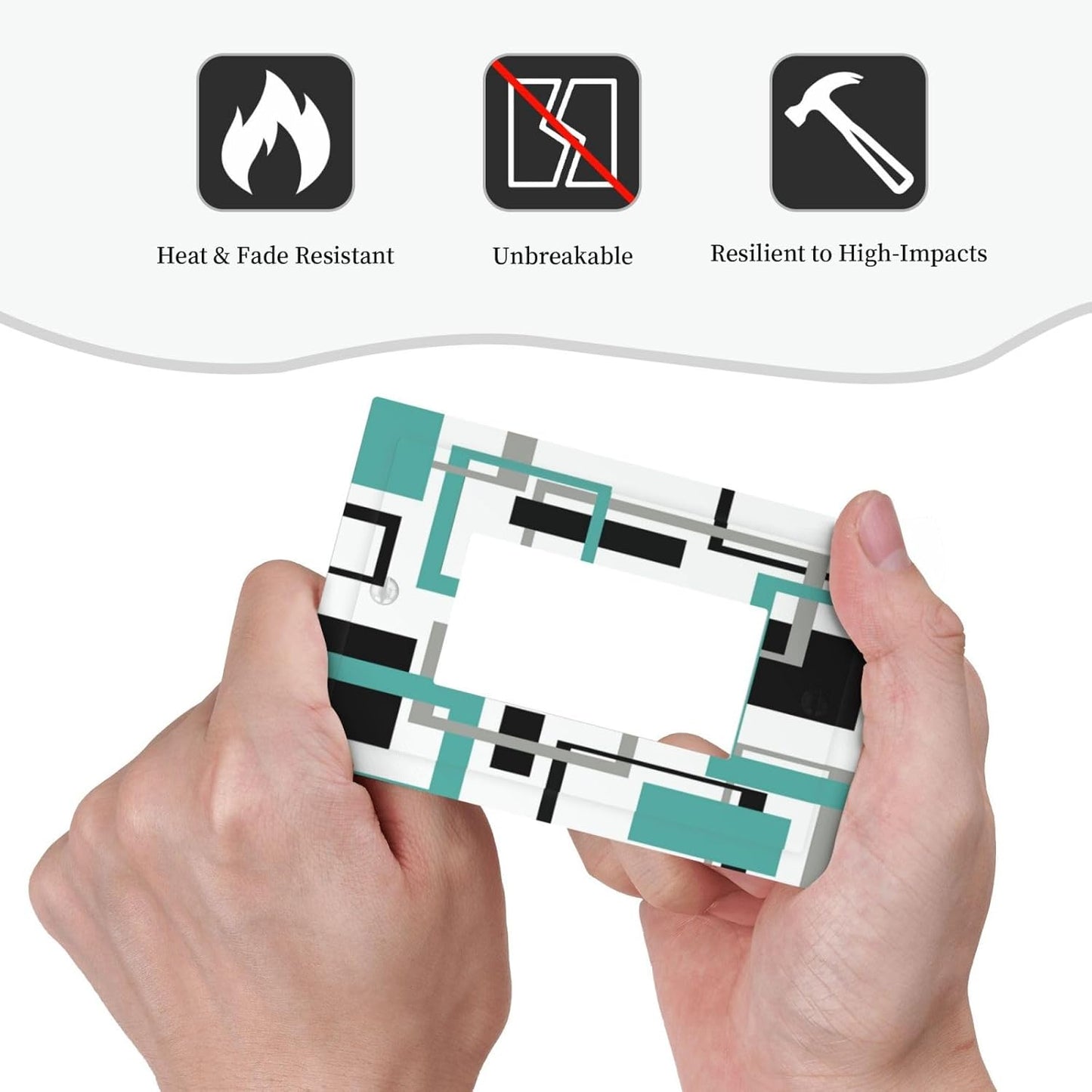 Geometric Turquoise Black Gray Modern Abstract Boho Decorative Outlet Covers 1 Gang Single Rocker Light Switch Cover Plate Wall Plates GFCI Faceplate for Office Nursery Decor