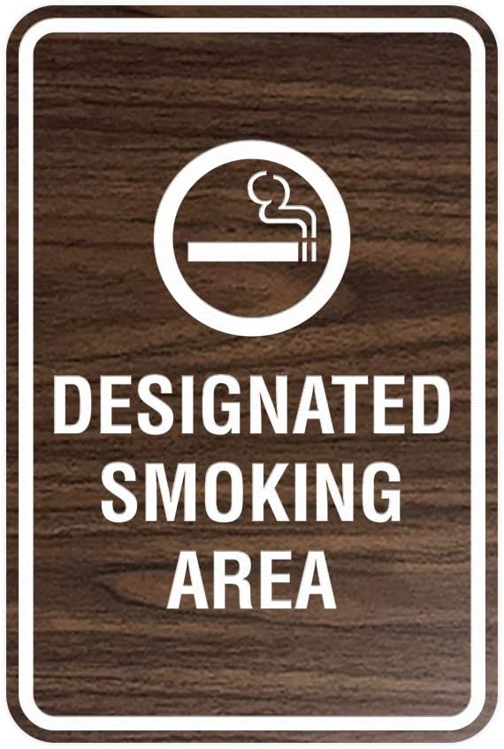 Signs ByLITA Portrait Round Designated Smoking Area Sign with Adhesive Tape, Mounts On Any Surface, Weather Resistant, Indoor/Outdoor Use (Walnut) - Medium