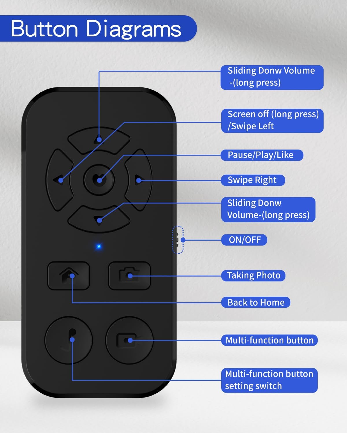 TikTok Video Scrolling Remote Control for iPhone and Android Smartphones, Cellphone E-Book APP Page Turner, Camera Photo and Video Clicker, Neck Strap Included.