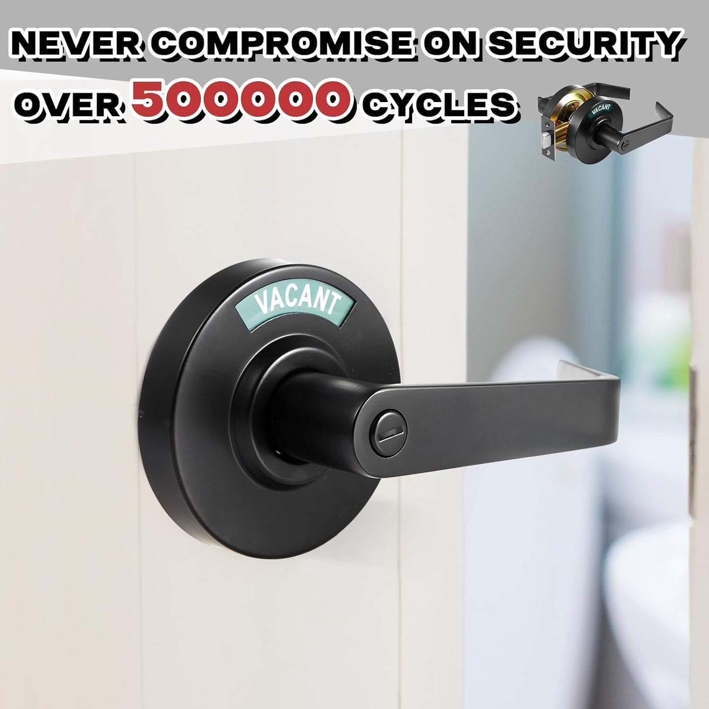 Tandefio 2 Set Vacant Occupied Bathroom Lock, Commercial Door Handle with in-use or Vacancy Occupied Deadbolt, Privacy Indicator Restroom Handle Lock for Restrooms, Satin Chrome (90 mm,Black)