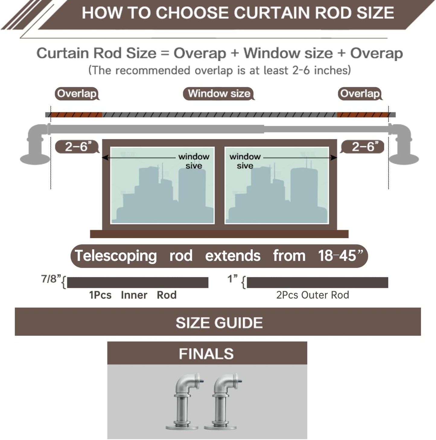 Silver Curtain Rods 18 to 45 in,Wraparound Curtain Rods,Adjustable Length,1 in Diameter Pipe,Wall or Ceiling Mounted,for Bedroom and Living Room (Silver 18” to 45”)
