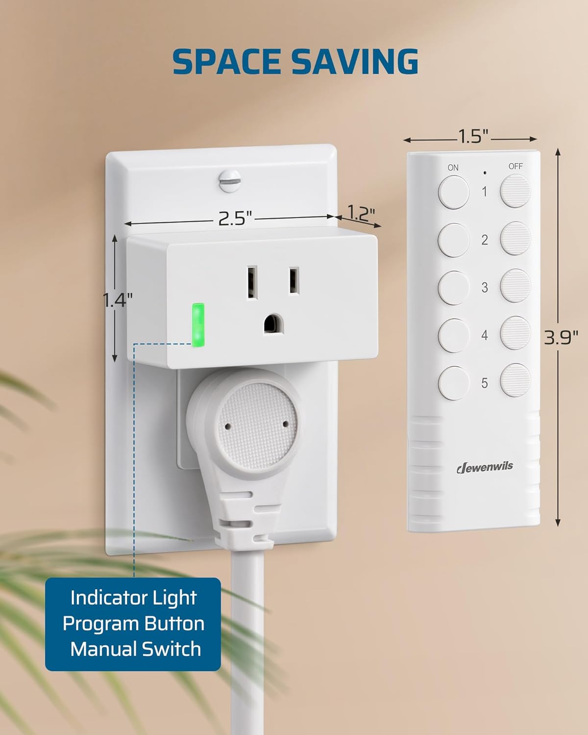 DEWENWILS 200FT Range Remote Control Outlet, No Interference Strong Signal, Indoor Wireless Outlet Switch for Lamps, Fans, Christmas Lights, 15A/1800W, ETL Listed (5 Outlets + 2 Remotes)