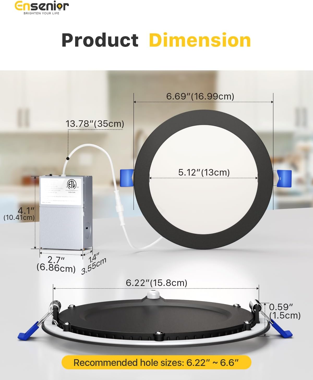 Ensenior 12 Pack 6 Inch LED Recessed Ceiling Light Black, Dimmable, 2700K-5000K 5CCT, 1200LM 12W 120V, High Brightness Canless Wafer Downlight - ETL&FCC&IC