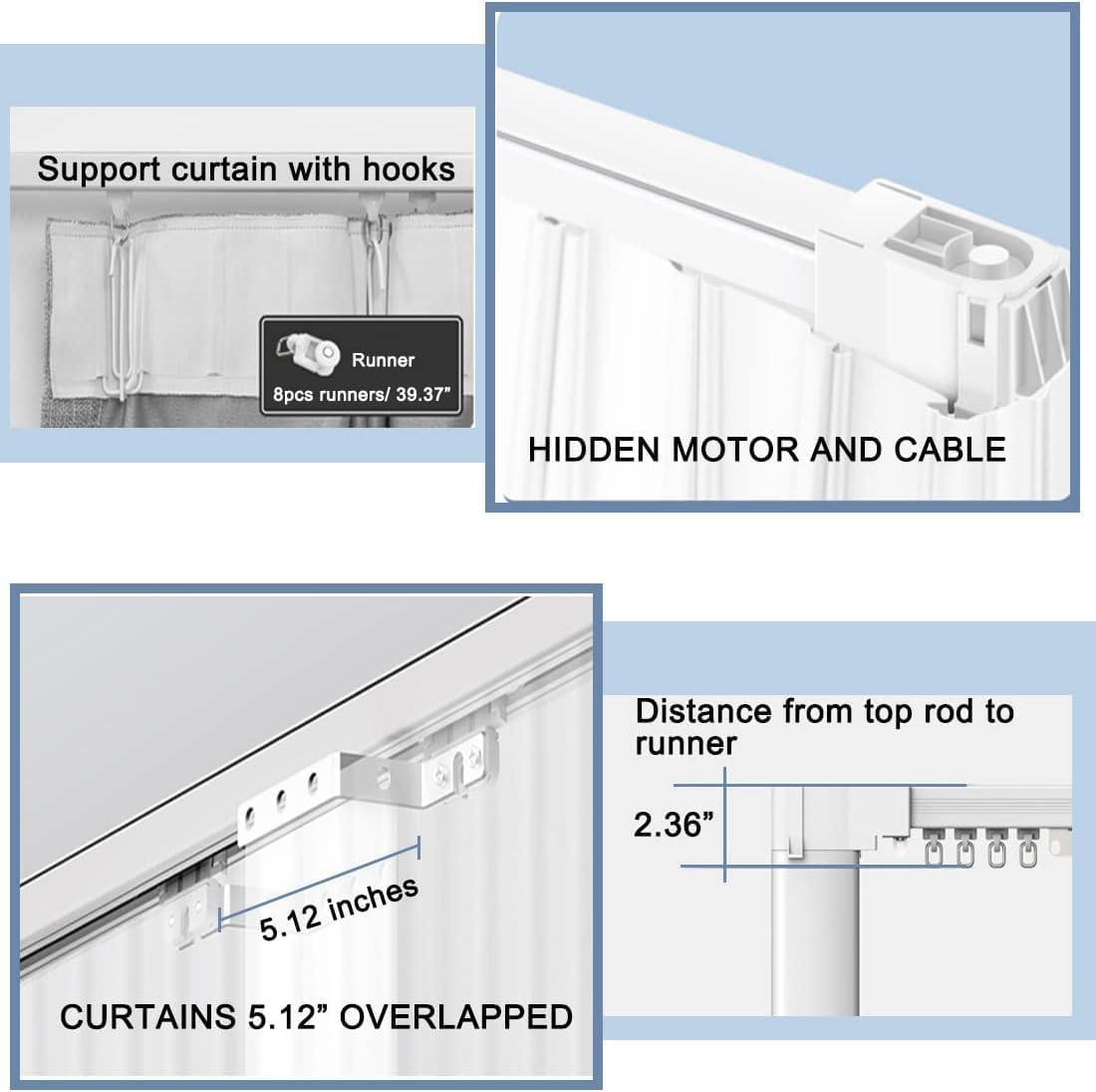 Celling Smart Curtains System, Electric Track with Adjustable Rail,Automatic Curtain Opener,Motorized Curtains Rods With Remote, Compatible with Alexa/Google Home (Up to 120in)