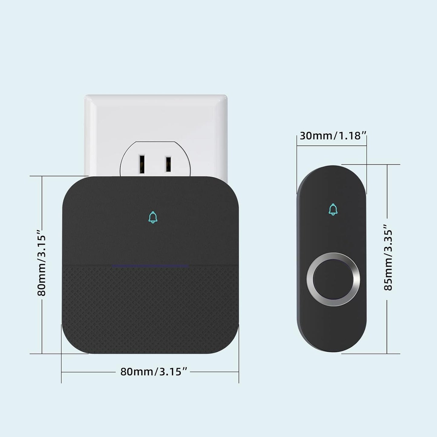 AIDA Lighted Wireless Doorbell for Home, Waterproof Battery Doorbell 1,000ft Range, 5 Volume Levels with 58 Doorbell Chimes & LED Flash(Black, Doorbell with 1 transmitter & 1 Receiver)