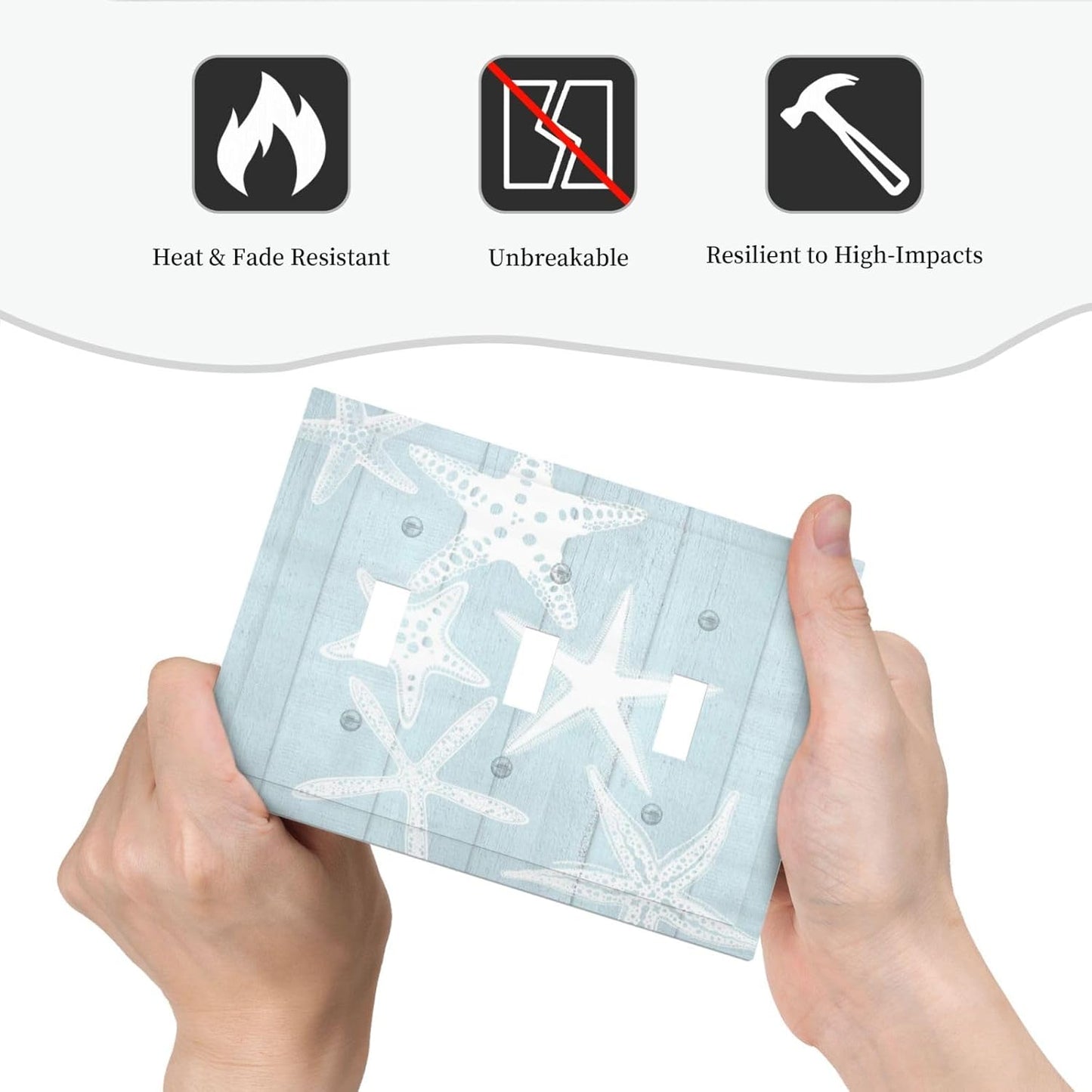 Beach Starfish Vintage Wood Rustic Country Ocean Decorative Switch Plates 3 Gang Wall Plate Triple Toggle Light Switch Cover Faceplate Electrical Wall Panels for Farmhouse Kids Room Decor