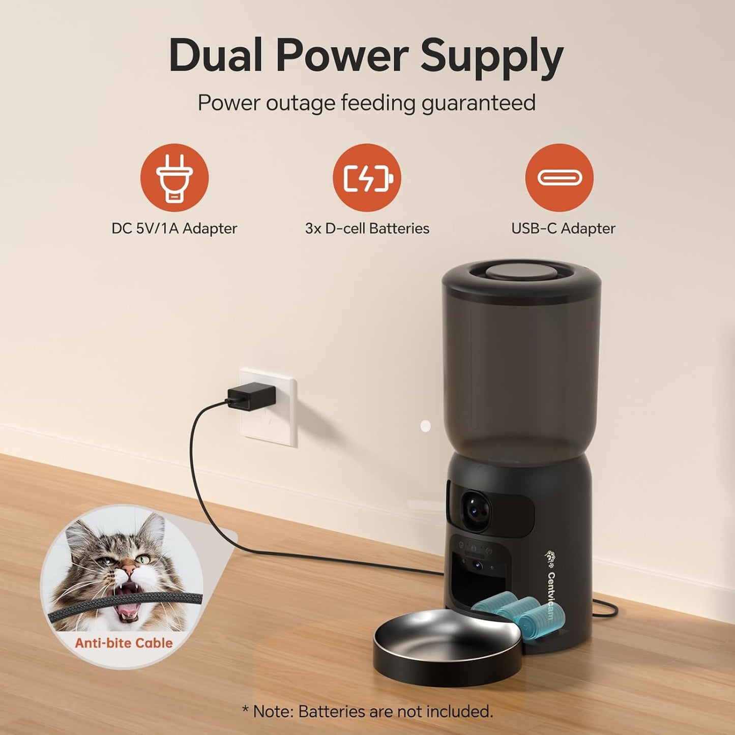 Automatic Cat Feeder with Dual 2K HD Camera, Smart Pet Food Dispenser for Timed Meals, APP Control Laser Interactive Toy Treat Feeders with 2.4G / 5G WiFi, Black