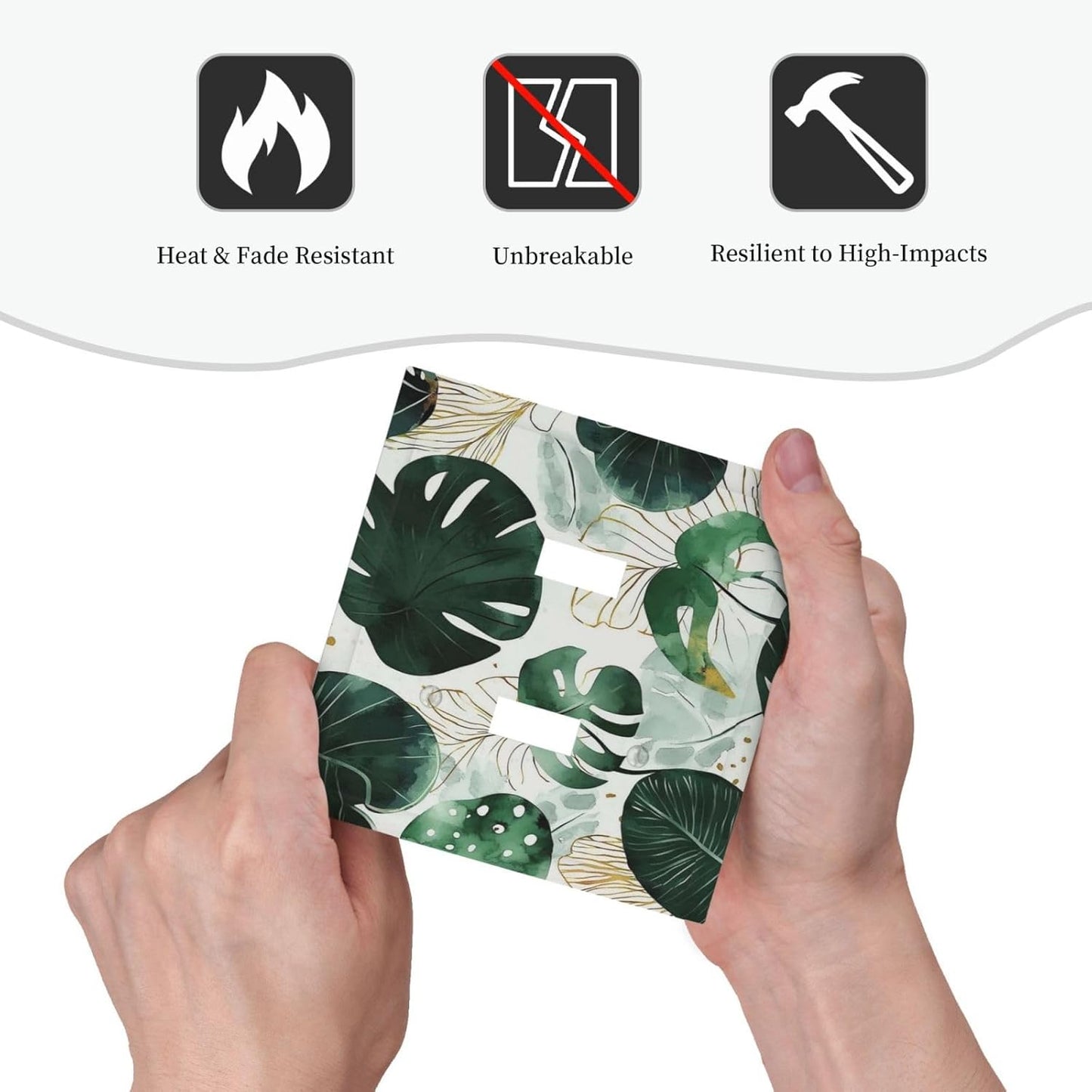 Boho Tropical Green Leaf Watercolor Banana Leaves Decorative Switch Plates 2 Gang Double Toggle Outlet Light Switch Cover Wall Plate Electrical Faceplate For Bed Room Living Room Decor