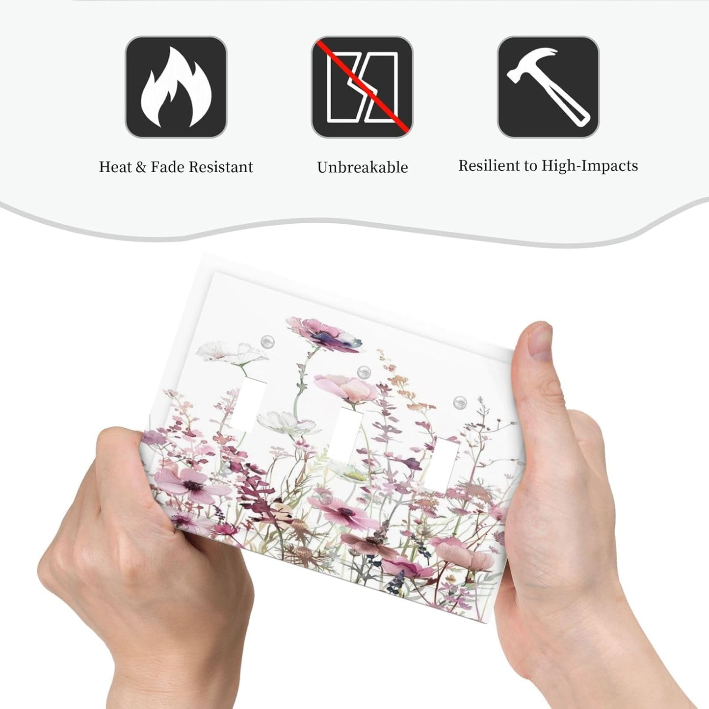 Floral Pink Watercolor Wildflowers Plant Flower Decorative Switch Plates 3 Gang Wall Plate Triple Toggle Light Switch Cover Faceplate Electrical Wall Panels for Bedroom Living Room Decor