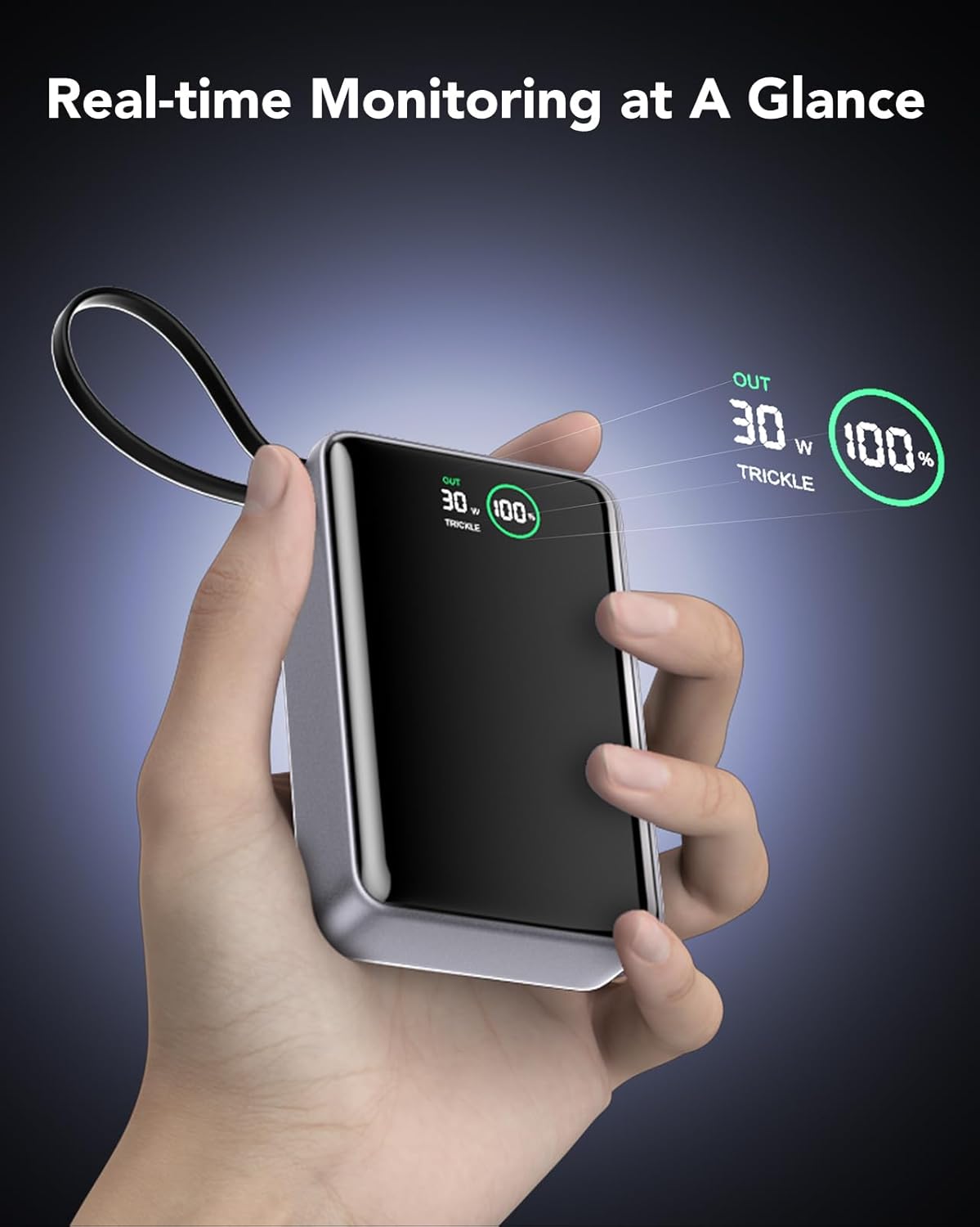 Portable Charger 20000mAh,30W PD3.0 and QC4.0 Fast Charging Type C Power Bank,Built in Cable Phone Battery Pack Compatible with iPhone 17 16 15 Samsung Google iPad Laptop etc