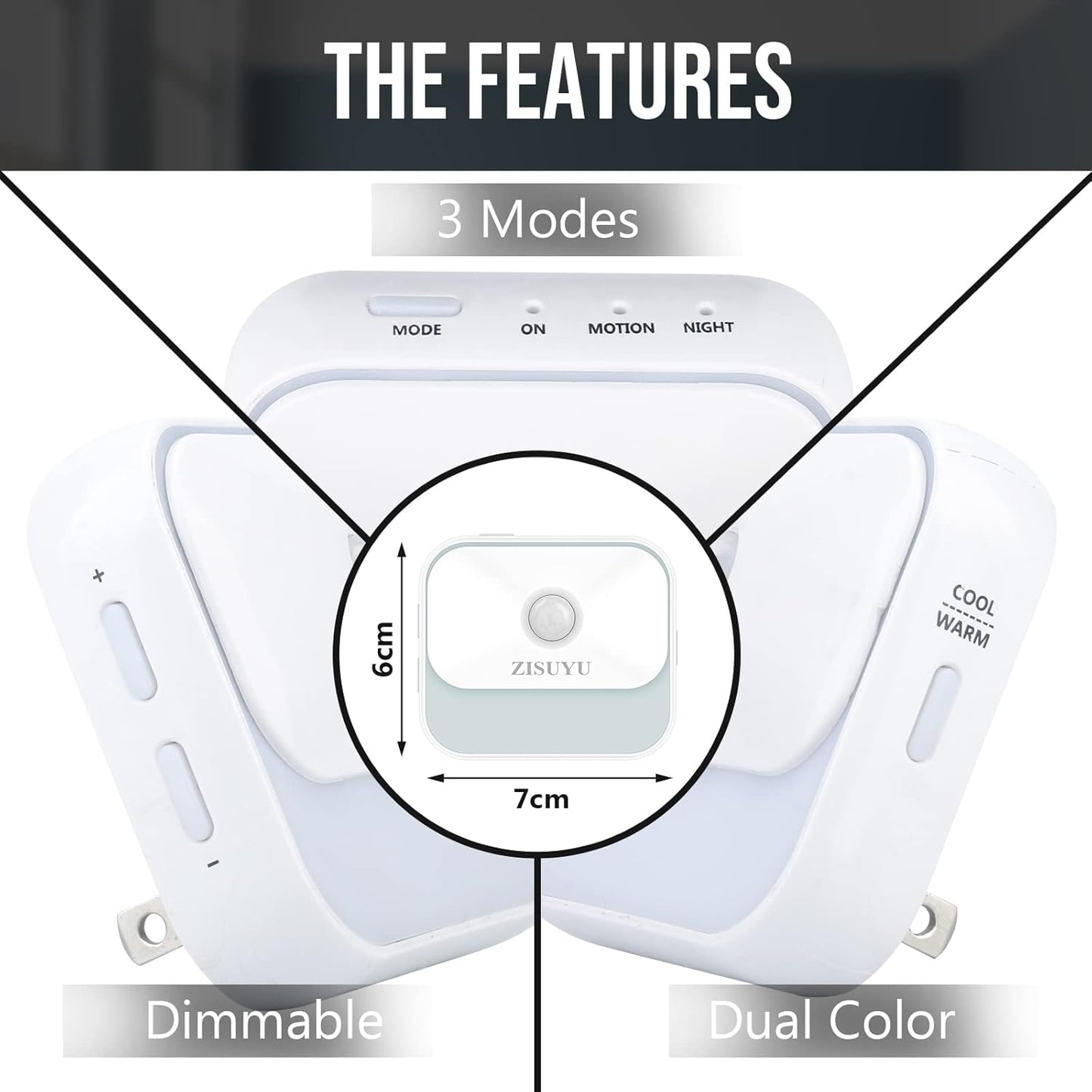 ZISUYU Motion Sensor Night Light Plug in with 3 Modes,Dual Colors,Dimmable,UL-Certified,Dusk to Dawn Sensor Nightlight Plug into Wall Ideal for Home Bathroom Kitchen Hallway Stair Toilet 4 Pack