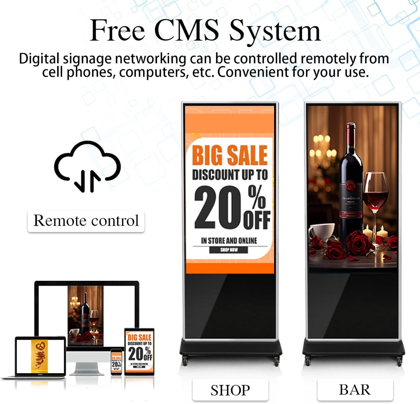 65" 4K LCD Touchscreen Digital Signage Display, Indoor Floor Standing Advertising Player, Commercial Digital Signage Kiosk with Auto AD Player, HDMI WiFi Bluetooth Input, Android 12.0 Black