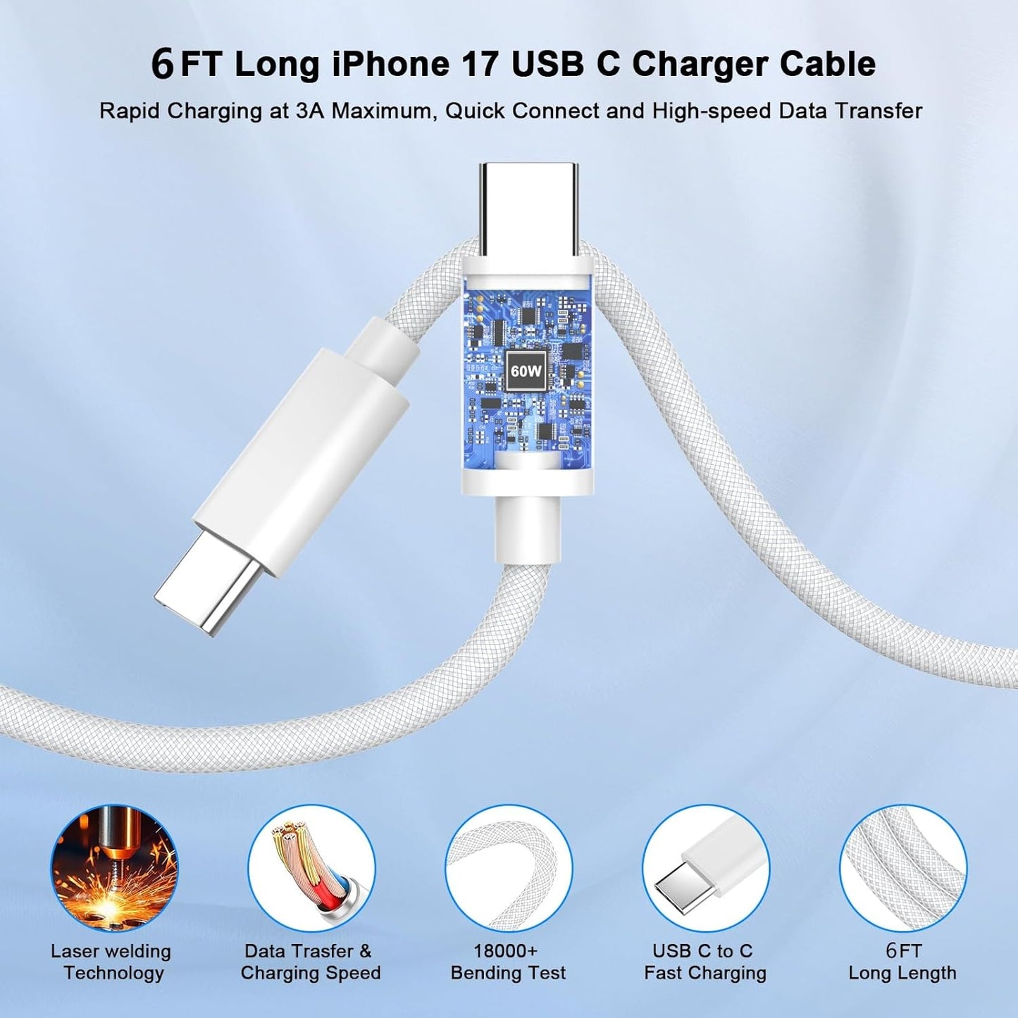 iPhone 17 Pro Max Charger Fast Charging, 40W USB C iPhone 17 16 15 Fast Charger Block with 6FT Woven Type C Charging Cable Cord for iPhone 17/17 Pro Max/17 Pro/Air/16/16 Pro Max/15/15 Pro Max