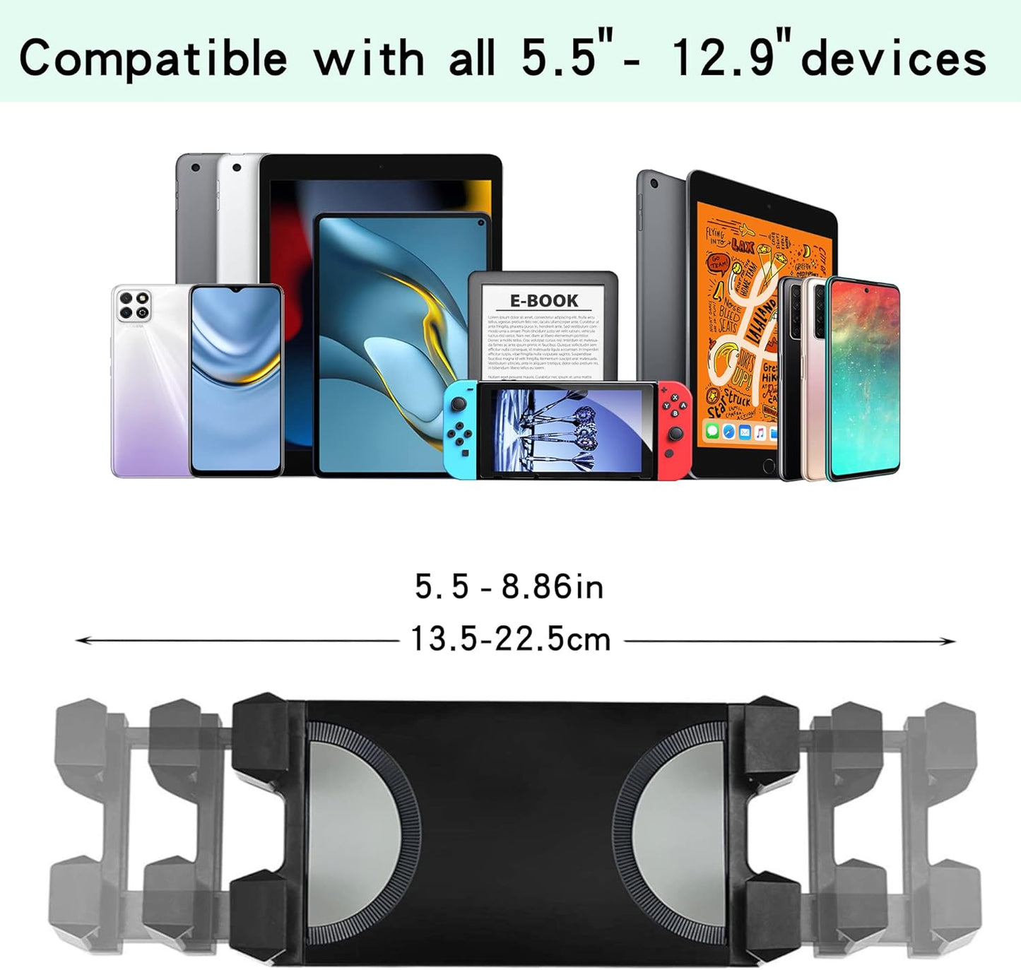 Raking Tablet Floor Stand, Height Adjustable Cellphone Floor Stand with 360°Rotating Tripod Mount, Compatible with iPhone iPad mini/Air/Pro and All 5.5-12.9 Inch Devices