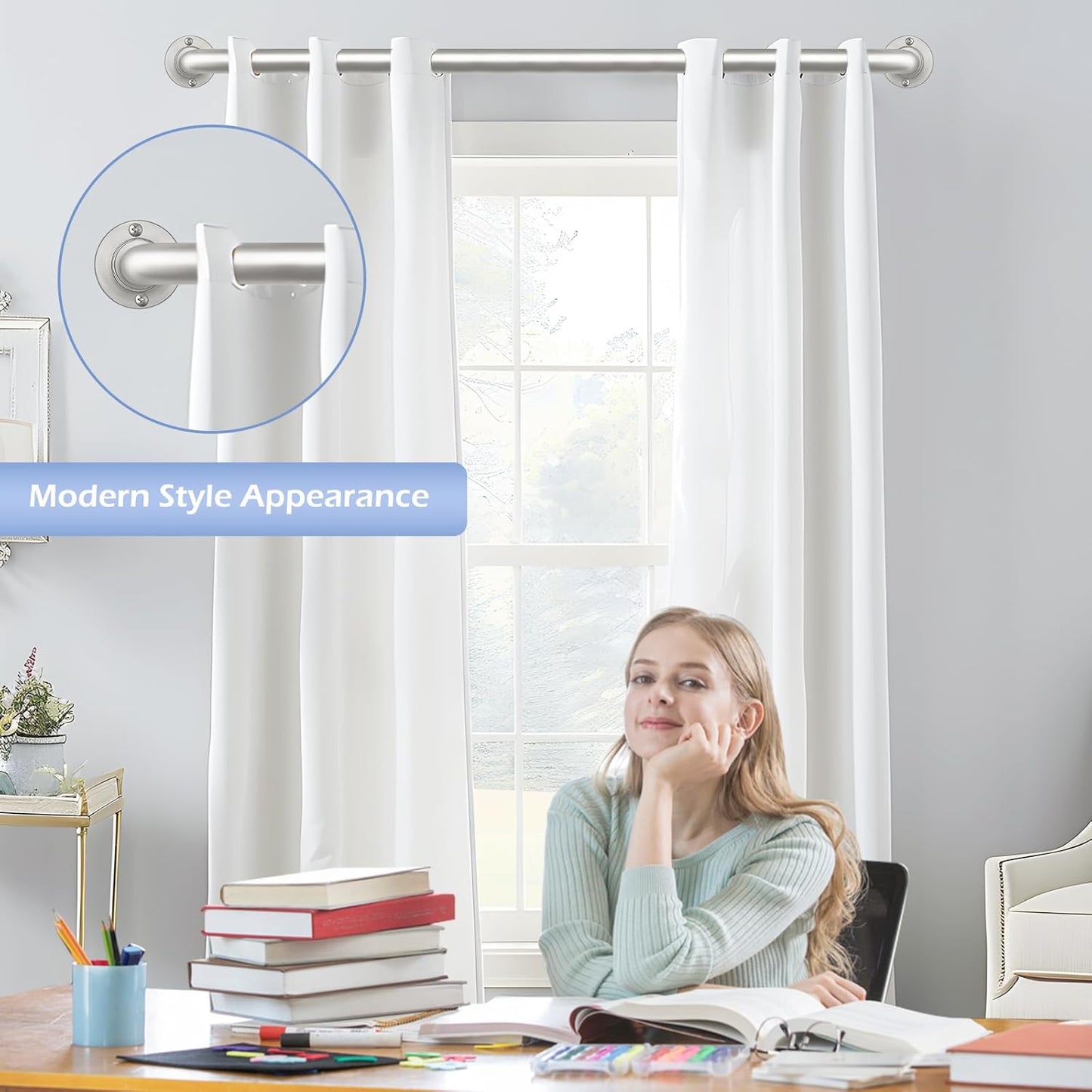 Nickel Wrap Around Curtain Rods 28 to 60 In:Blackout Heavy duty Adjustable Window Curtain Rod for Bedroom,Industrial Darkening Curved French Metal Single Drapery Rods Easy Install,Satin Nickel