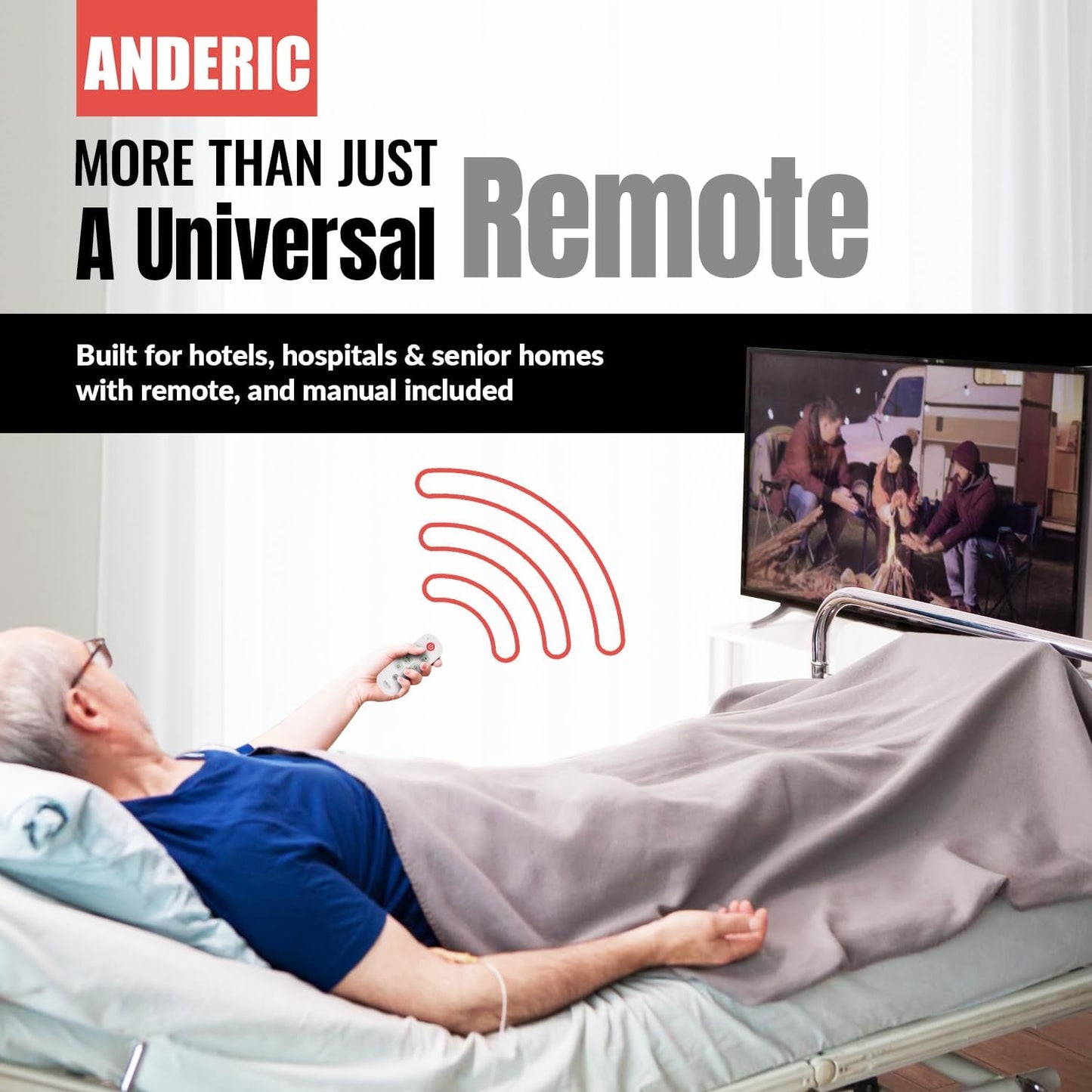 Anderic RR1004 Big Button TV Remote Control – Senior Friendly, Easy-to-use with Glow Keys, Simple Layout – Ideal for Elderly Care & Assisted Living – Compatible with Most IR TVs - White - 2 Pack