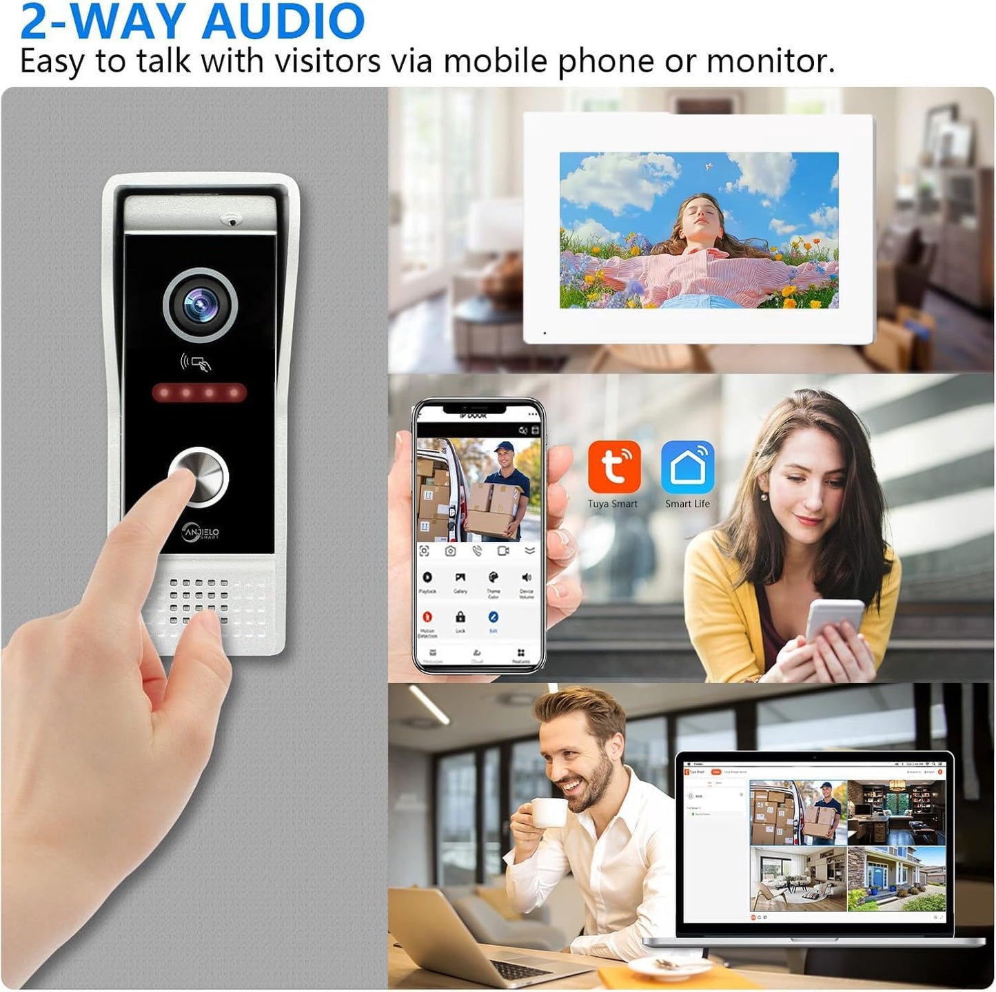 WiFi Video Intercom System Doorbell with Camera,1080P Touch Screen Monitor,Ring Doorbell Camera,Support Night Vision Remote Unlock Dual-Way Intercom for Home Security System (1 BELL+ 1 MONITOR)