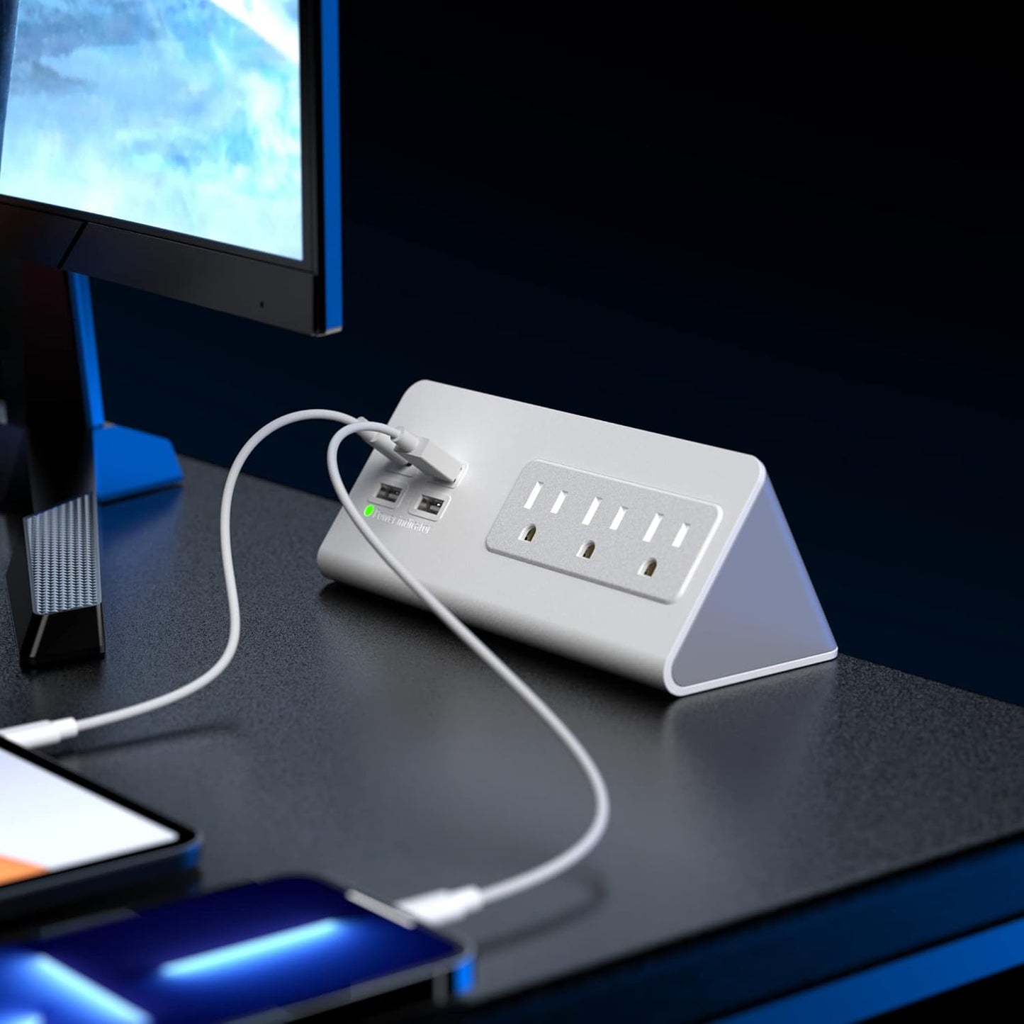 Power Charge Station Edge clamp Mount with USB-C Ports,Tabletop Surge Protector, Desk Clamp Power Sockets with 3 AC Outlets and 4 Fast Charging USB Ports for Home Office Hotel and Dormitory (White)