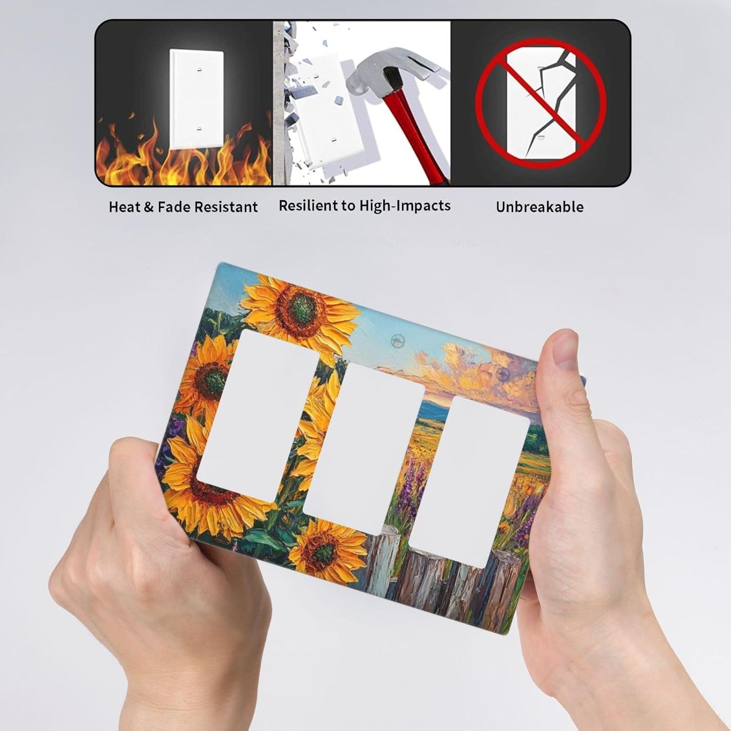 Decorative Outlet Covers Rustic Wilderness Sunflower Lavender Muzha Oil Painting 3 Gang Wall Plate Triple Rocker Light Switch Cover Plate Jumbo Electrical GFCI Faceplate
