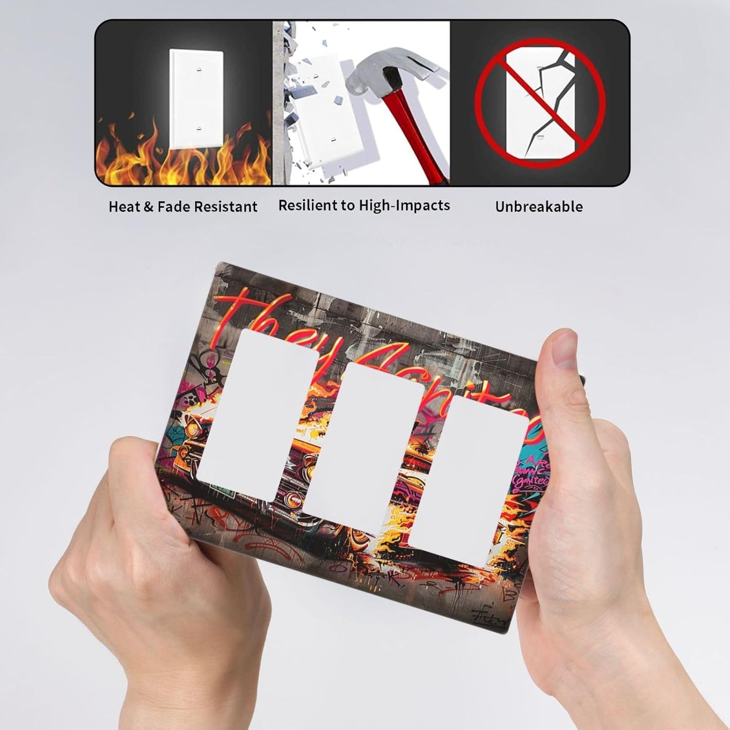 Light Switch Covers Hip Hop Street Graffiti Flame Car 3 Gang Rocker Electrical GFCI Decorative Triple Outlet Wall Plate Cover Switchplate for Bedroom living Room Decor