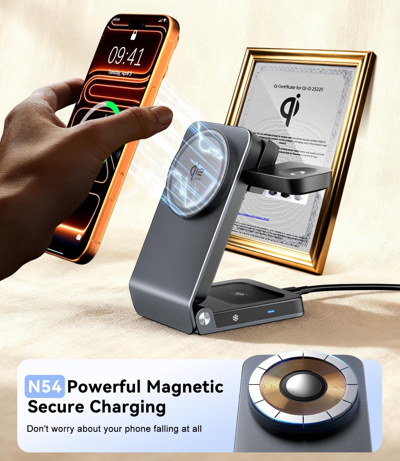 3-in-1 Travel Charging Station for Apple Devices MagSafe Charger, Qi2.2 25W Magnetic Wireless Charger, Aluminum Alloy Foldable Charging Stand for iPhone 17 Pro Max, Apple Watch, AirPods