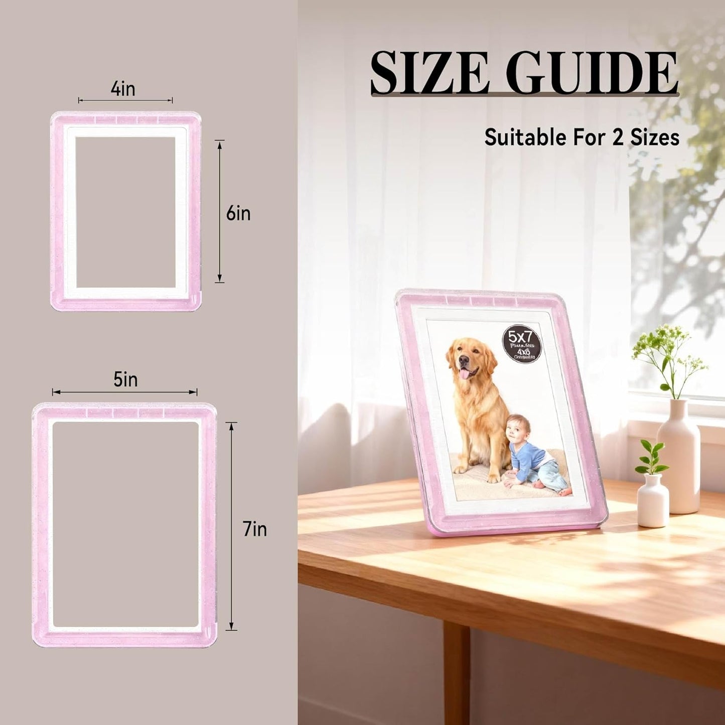 5x7 Picture Frame, Clear Acrylic Photo Frame with White Mat for 4x6 Photos, One-Piece Shatterproof Tool-Free Design, UV-Resistant Waterproof Tabletop Frame for Home Office Decor with 10-Year Warranty