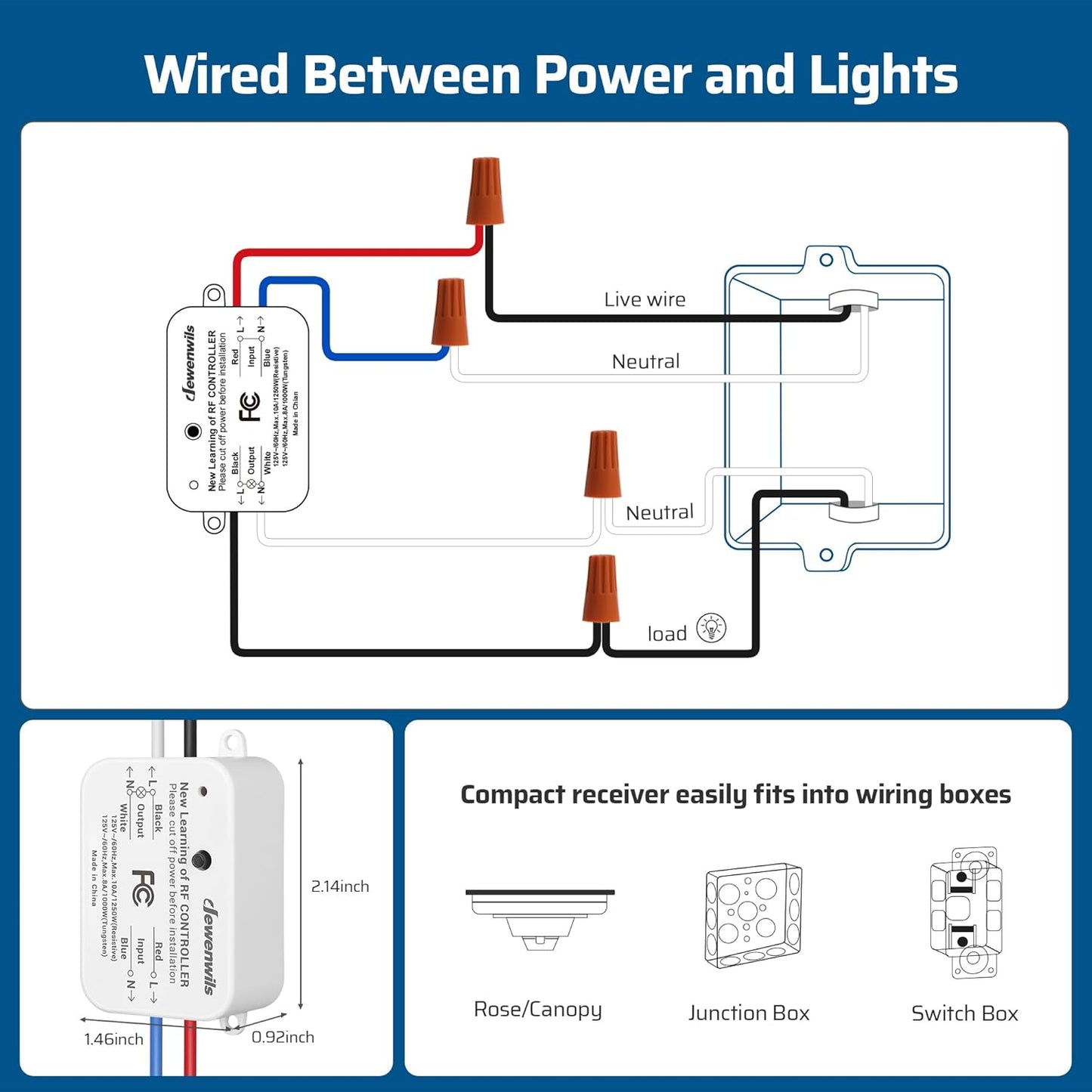 DEWENWILS Wireless Remote Light Switch, Expandable Wireless Wall Switch Kit, No Wiring, No WiFi, 100 Ft RF Range, Programmable, Remote Control Light Fixture for Lamps, Ceiling Lights, Fans