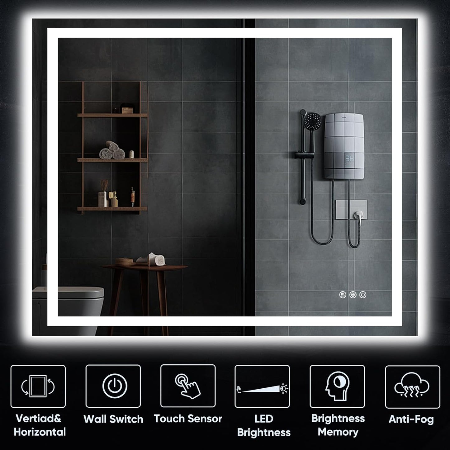 LED Bathroom Mirror, 40"x32" with Frontlit and Backlit Anti-Fog Mirror with Lights LED Vanity Mirror for Bathroom 3 Colors Temperature & Dimmable Bathroom Mirror with HD Tempered Glass
