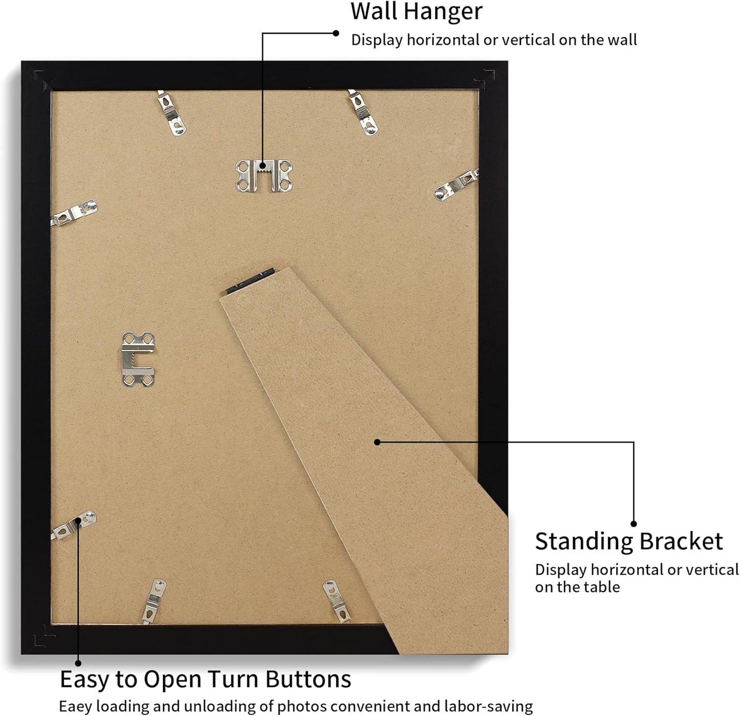 iRahmen 11x14 Picture Frame with HD Tempered Glass, Display Pictures 8x10 with Mat or 11 x 14 Without Mat, Wood Photo Frames for Tabletop and Wall Mount (Black, 1 Pack)