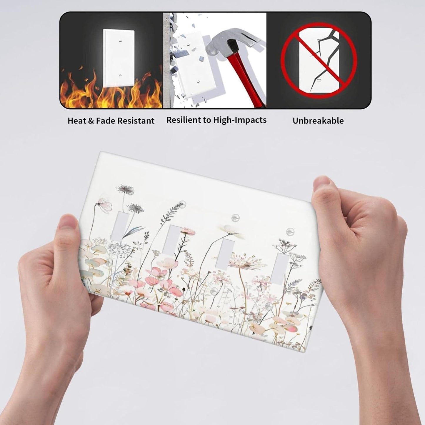 Floral Watercolor Wildflower Dandelion Plant Light Switch Covers Quad Toggle Electrical Faceplate 4 Gang Wall Plate Decorative Switch Plates for Farmhouse Bed Room Decor